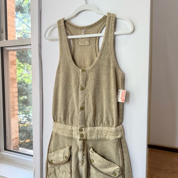 NWT Free People Timko Onesie One Piece Wide Leg Jumpsuit FP Movement Sweat Tan - Picture 4 of 10